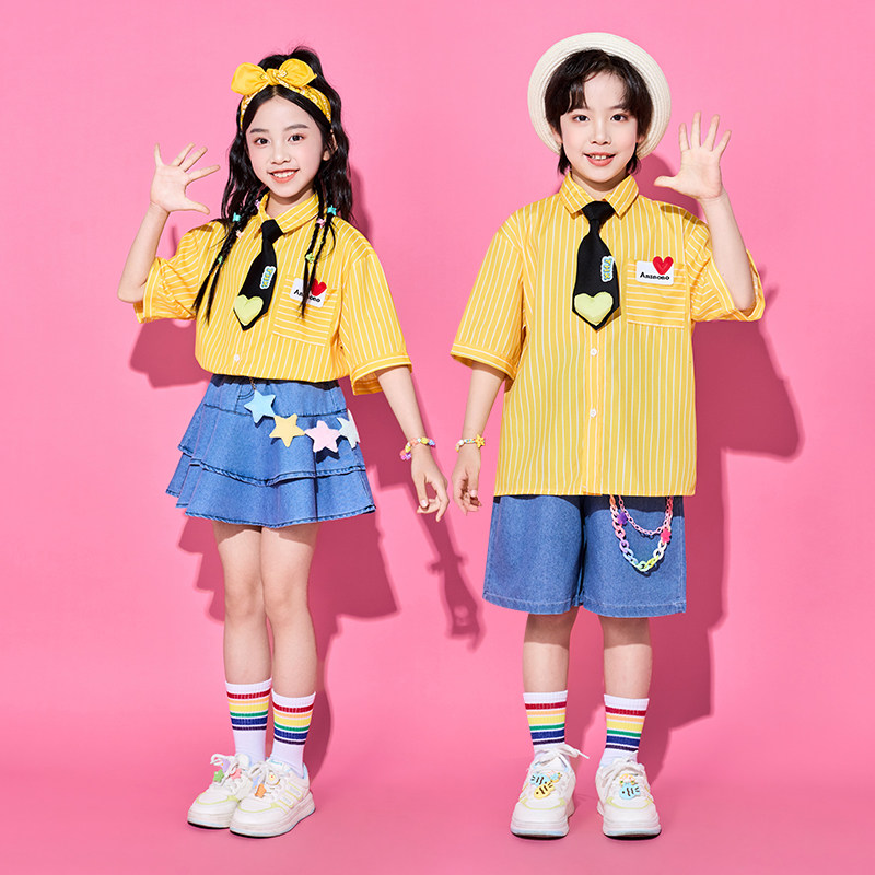 六一儿童节表演服夏季小学生班服园服毕业照学院风衬衫套装演出服