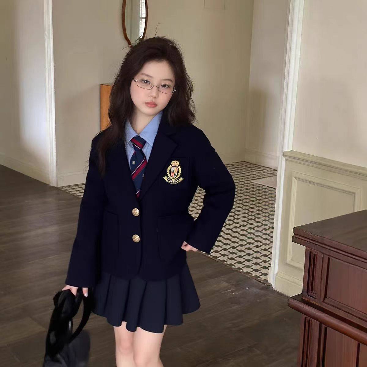 女童园服校服学院风演出服春秋儿童西装外套jk衬衫裙子三件套班服