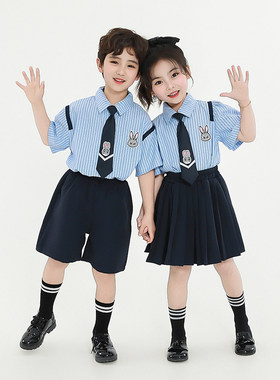 六一儿童兔子警官演出服夏季男童短袖衬衫女童jk百褶裙学院风套装