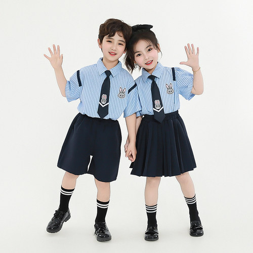 六一儿童兔子警官演出服夏季男童短袖衬衫女童jk百褶裙学院风套装