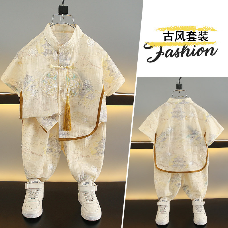 男童汉服唐装夏季新款儿童国风新中式套装中小童小男孩演出服装潮
