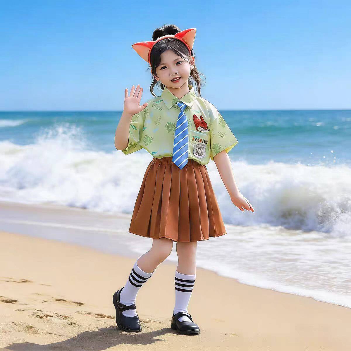 男女童夏季短袖套装疯狂动物城尼克狐演出服六一儿童表演服cos服