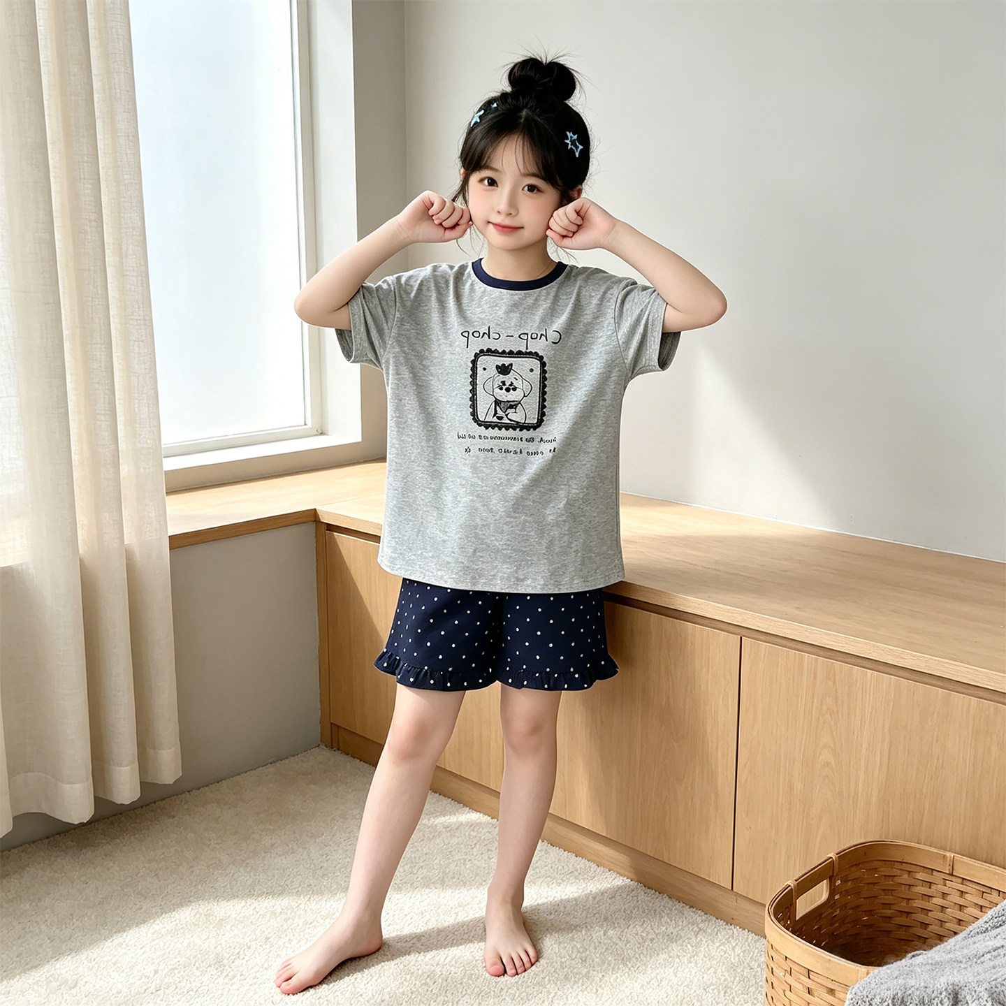 女童睡衣套装夏新款中大儿童薄款短袖家居服凉感纯棉女孩两件套