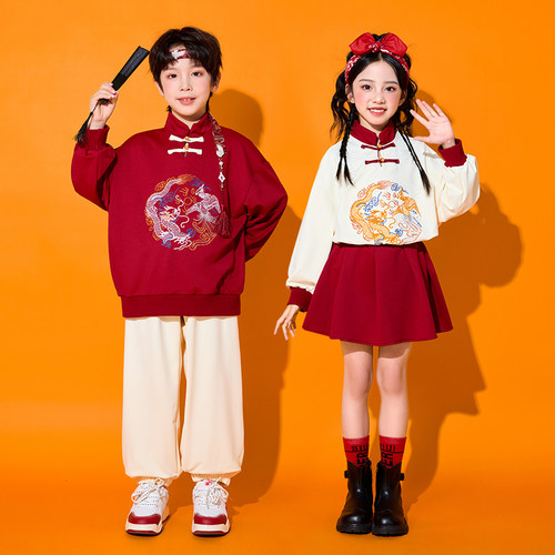 儿童中国风服装元旦演出服合唱服汉服表演古装男童爵士舞街舞潮服