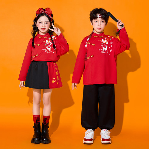 儿童中国风服装元旦演出服合唱服汉服表演古装男童爵士舞街舞潮服