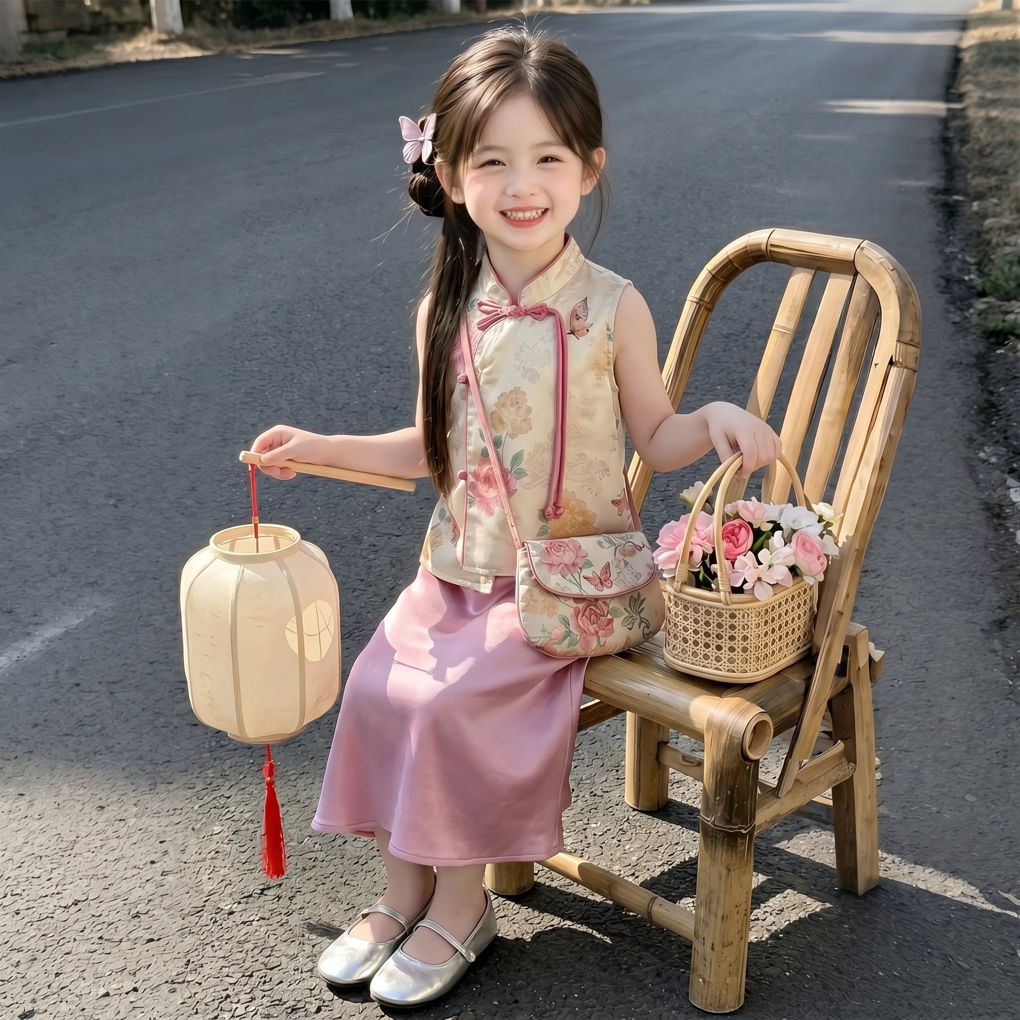 女童国风演出套装夏季新中式表演服两件套唐装汉服端午节纳福衣服