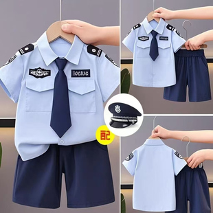 男童纯棉警察服套装夏款儿童酷帅两件套中小童宝宝衣服男孩演出服