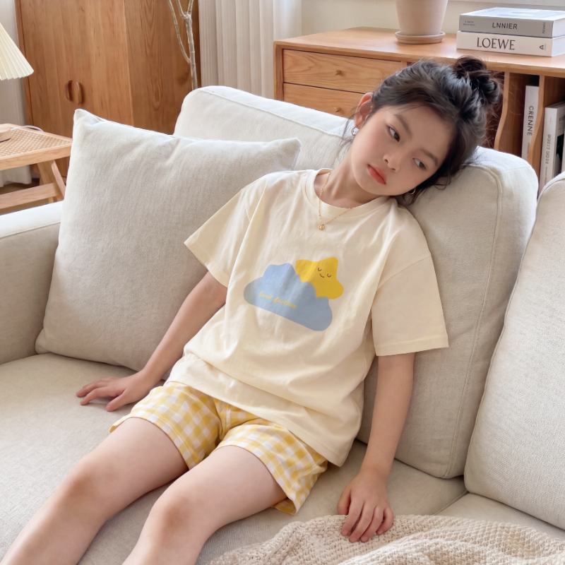 女童睡衣套装夏新款中大儿童薄款短袖家居服凉感纯棉女孩两件套