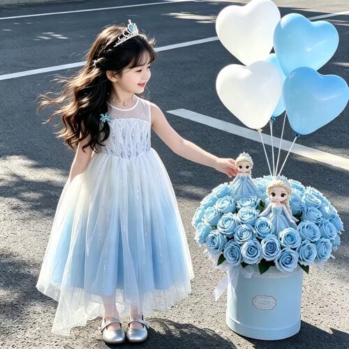 女童渐变爱莎连衣裙夏季新款女孩公主裙长裙中大童韩系纱纱裙子
