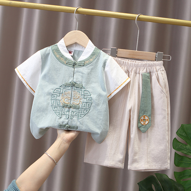 六一儿童表演服汉服男孩夏款中式国风套装宝宝周岁服幼儿园演出服