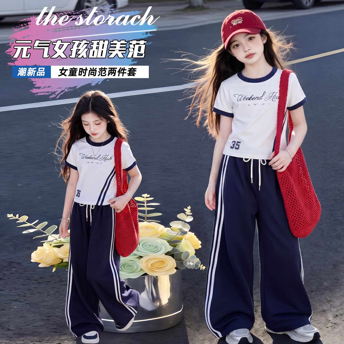 女童运动套装夏季新款儿童短袖T恤阔腿裤两件套中大童女孩速干裤图片