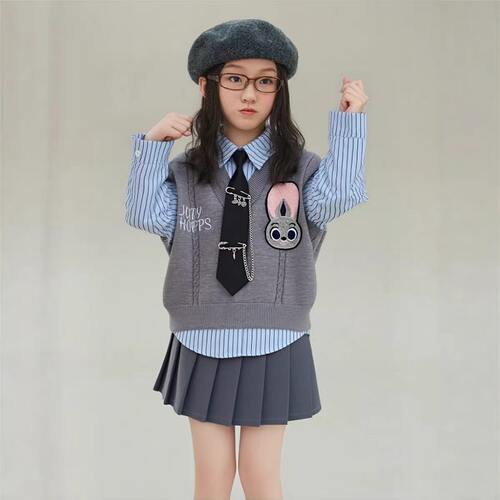 女童园服校服学院演出兔子警官jk衬衫亮丝马甲衬衫裙子朱迪三件套