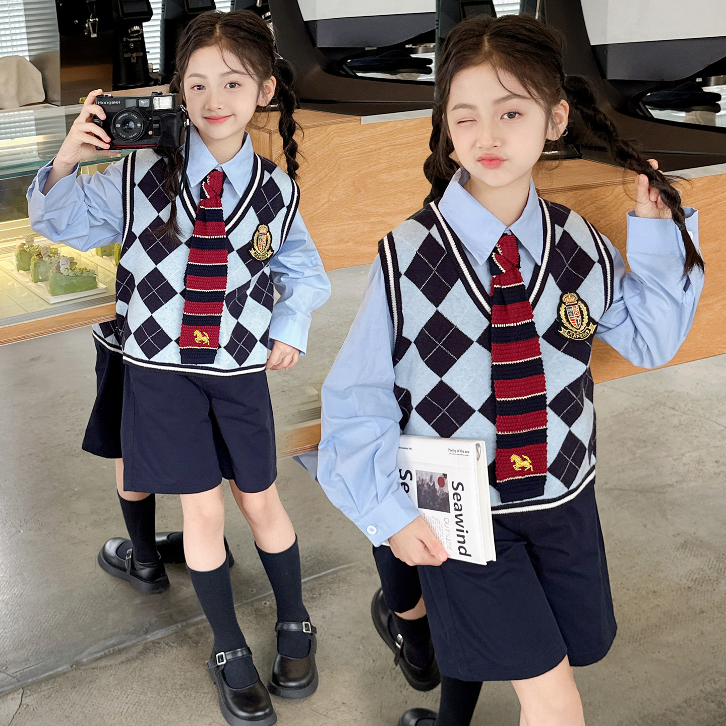 女童园服校服学院风演出服春秋儿童jk马甲衬衫中裤三件套班服,童装/婴儿装/亲子装,儿童演出服,淘宝优惠券,粉丝福利购,淘宝优惠卷