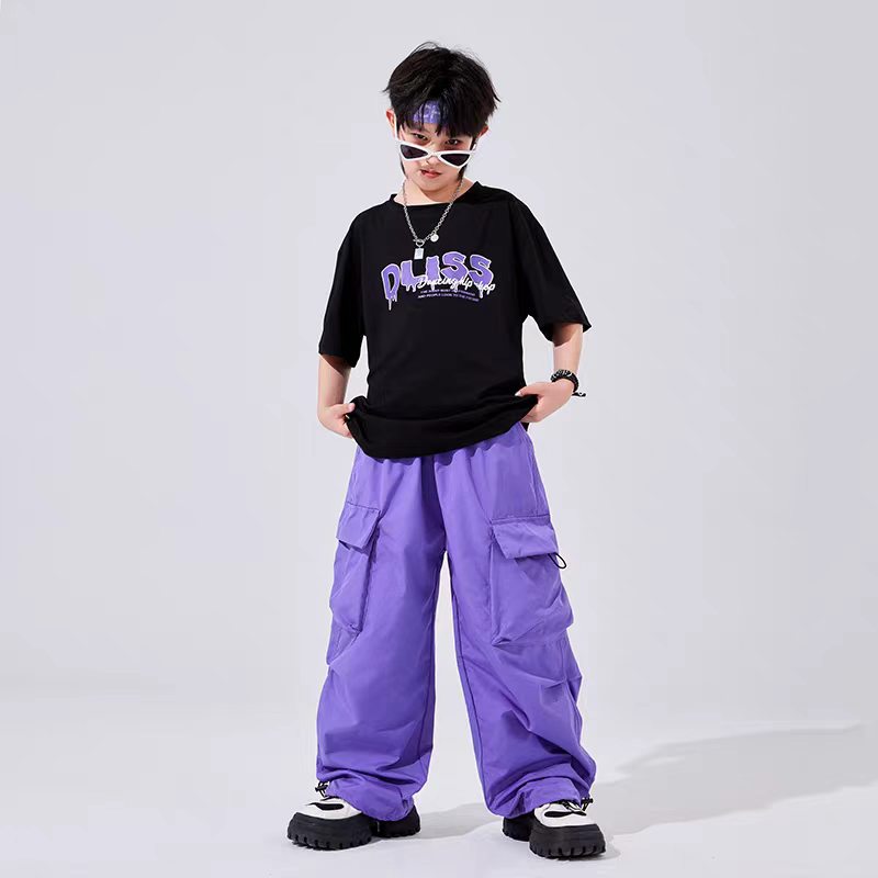 六一儿童节表演服夏款男童纯棉嘻哈街舞套装女孩爵士舞服装演出服