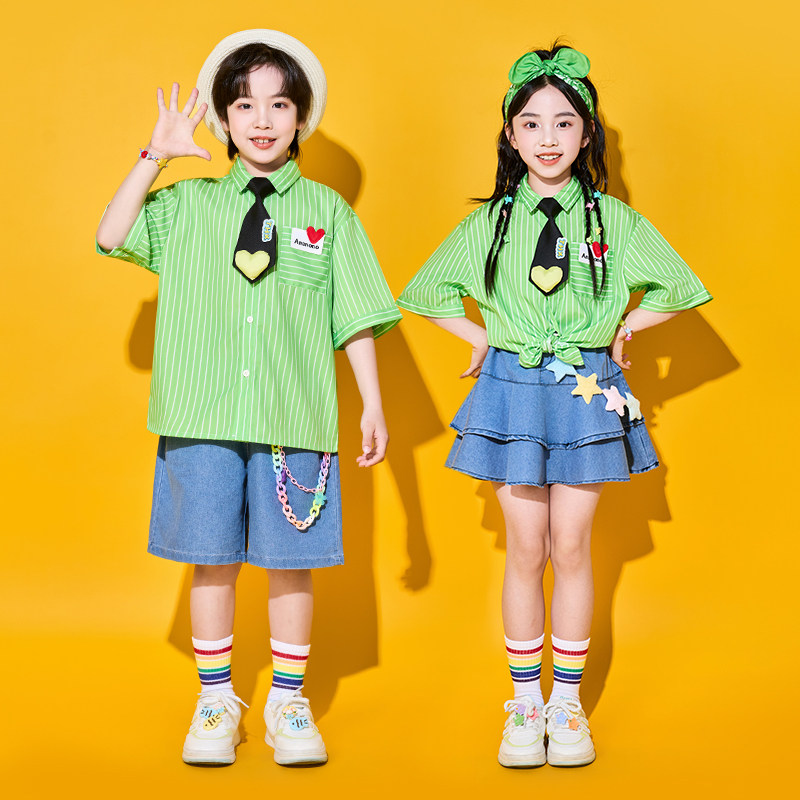 六一儿童节表演服夏季小学生班服园服毕业照学院风衬衫套装演出服