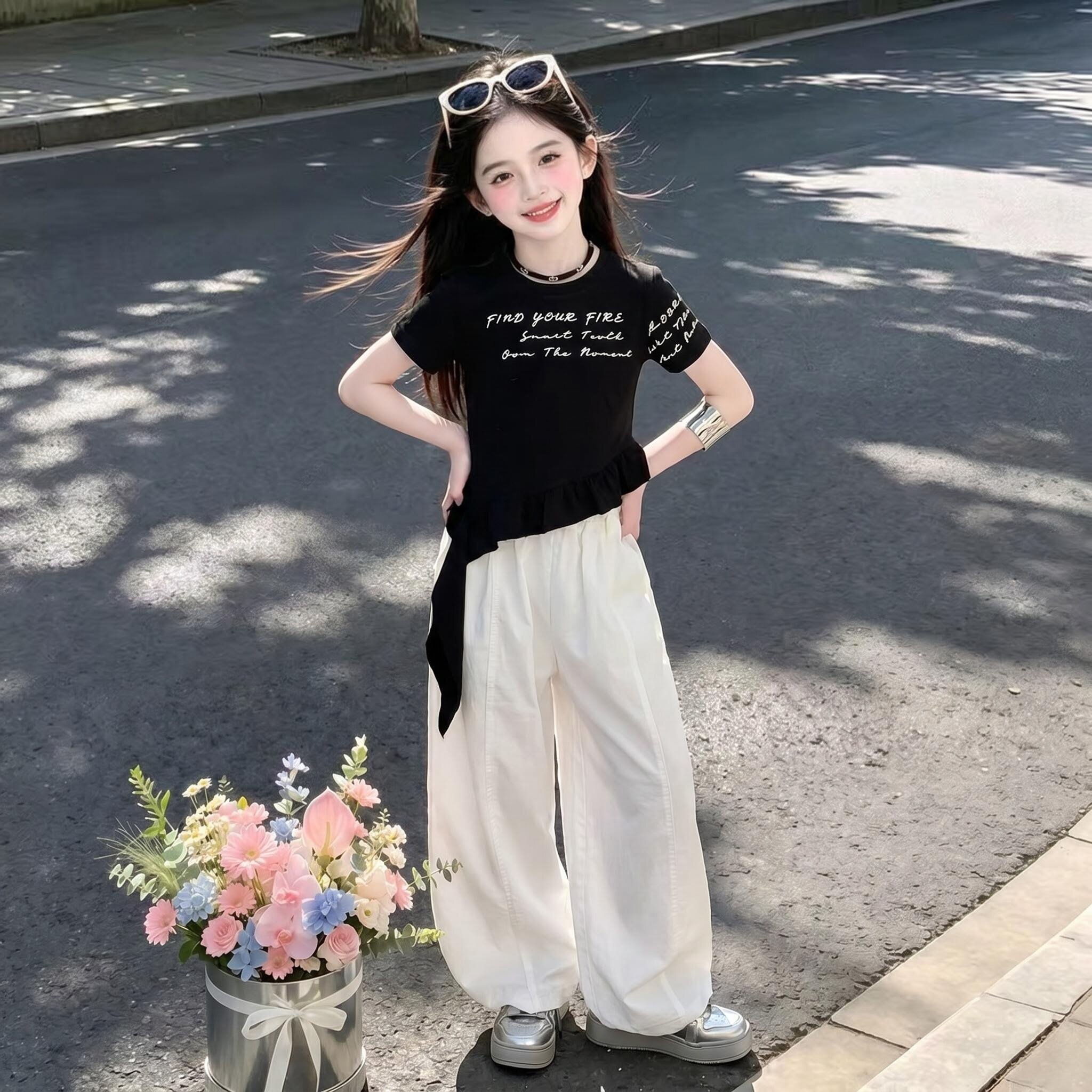 女童嘻哈街舞服工装裤套装夏季新款女孩潮牌爵士舞服装儿童演出服