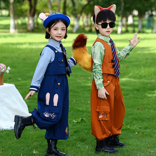 男童套装疯狂动物城尼克狐狸演出服女童朱迪兔子警官儿童cos服装