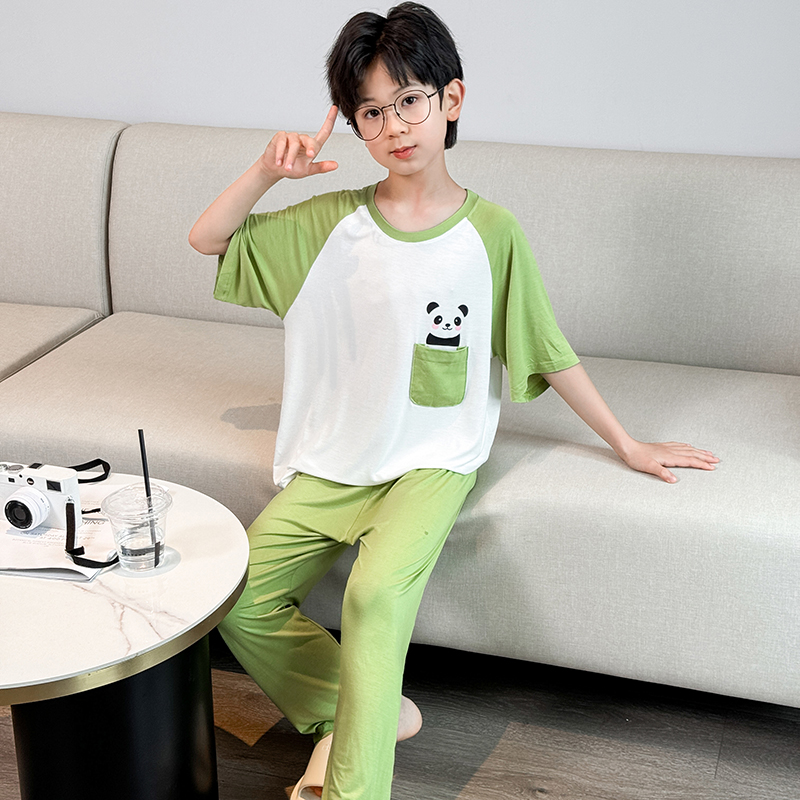 儿童莫代尔睡衣男童夏季薄款2025新款男孩家居服大童短袖长裤套装