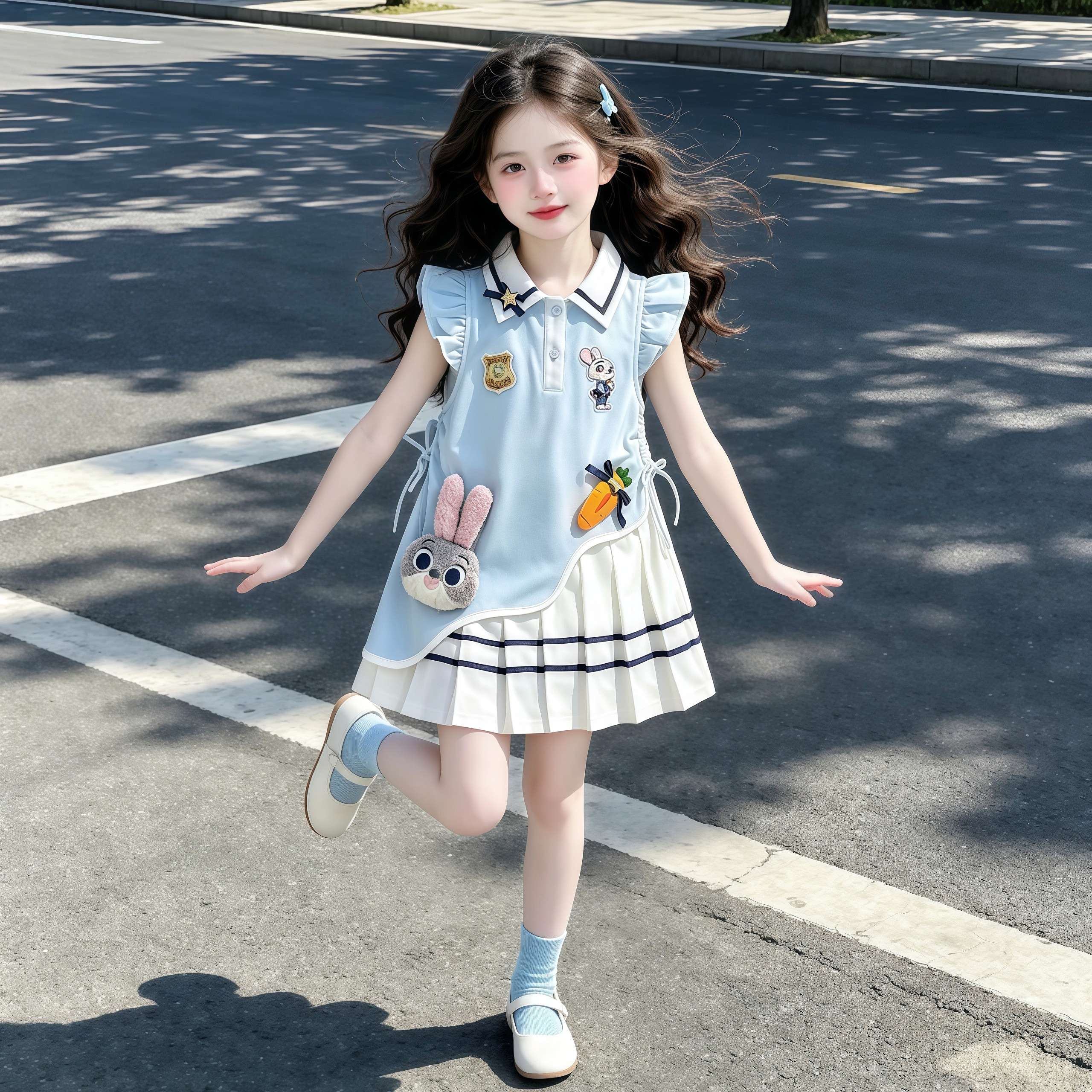 女童兔子警官连衣裙夏季新款女孩公主裙中小童学院风朱迪表演裙子