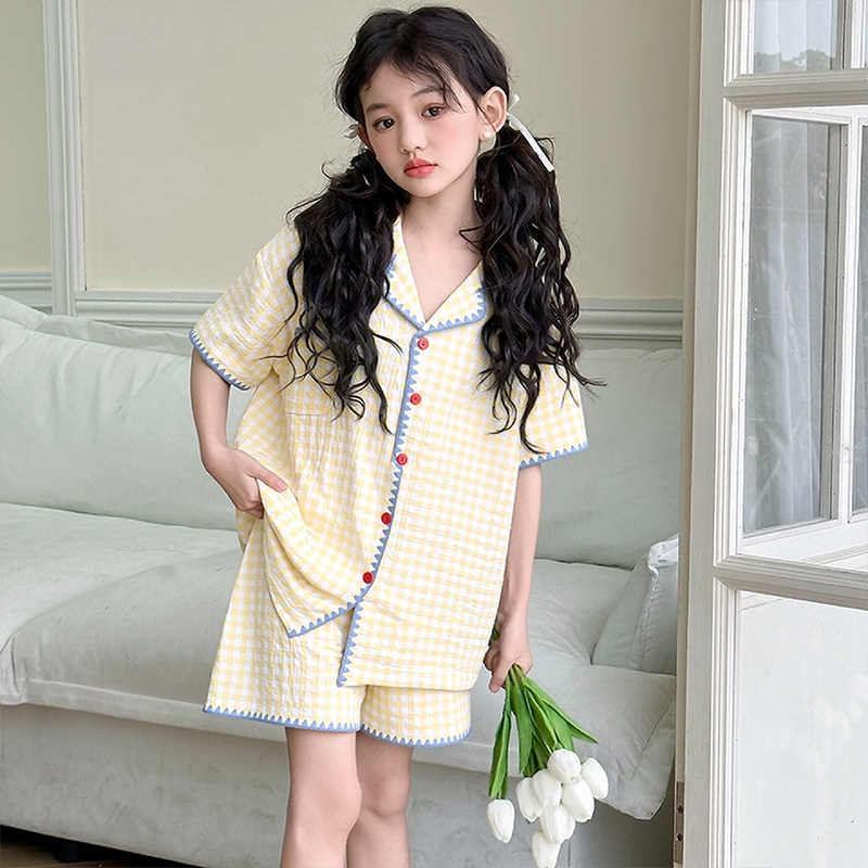 女童睡衣套装夏新款中大儿童薄款短袖家居服凉感纯棉女孩两件套
