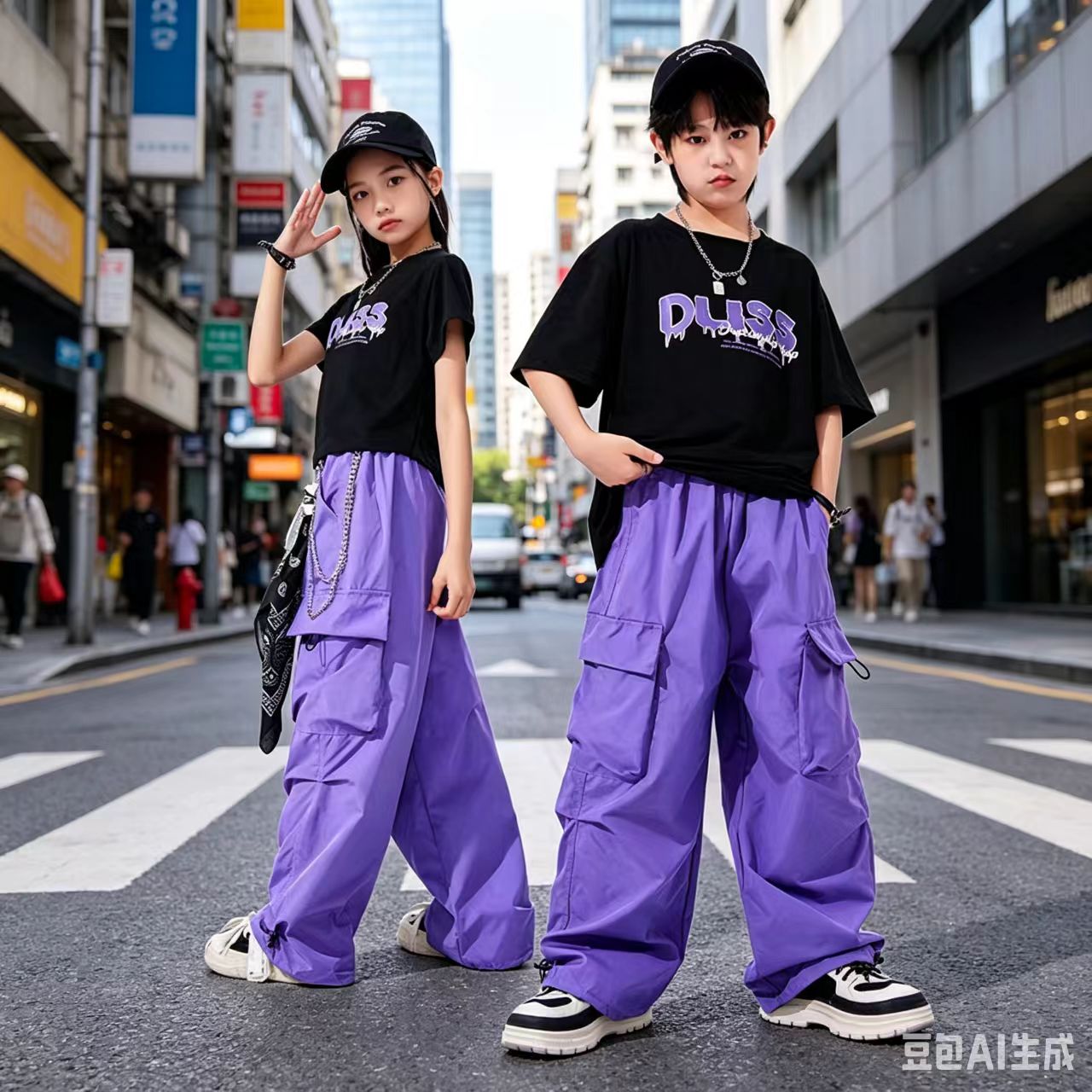 六一儿童节表演服夏款男童纯棉嘻哈街舞套装女孩爵士舞服装演出服