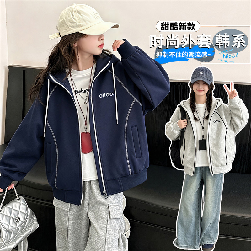 女童连帽外套2026秋季新款女孩休闲上衣开衫中大儿童棒球服秋装潮