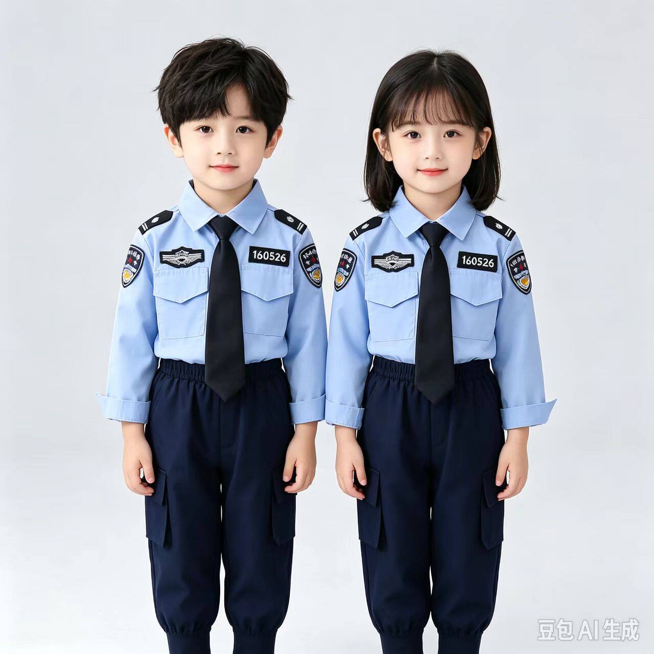 男童纯棉警服套装春秋款女童警官两件套中小童宝宝制服COS演出服