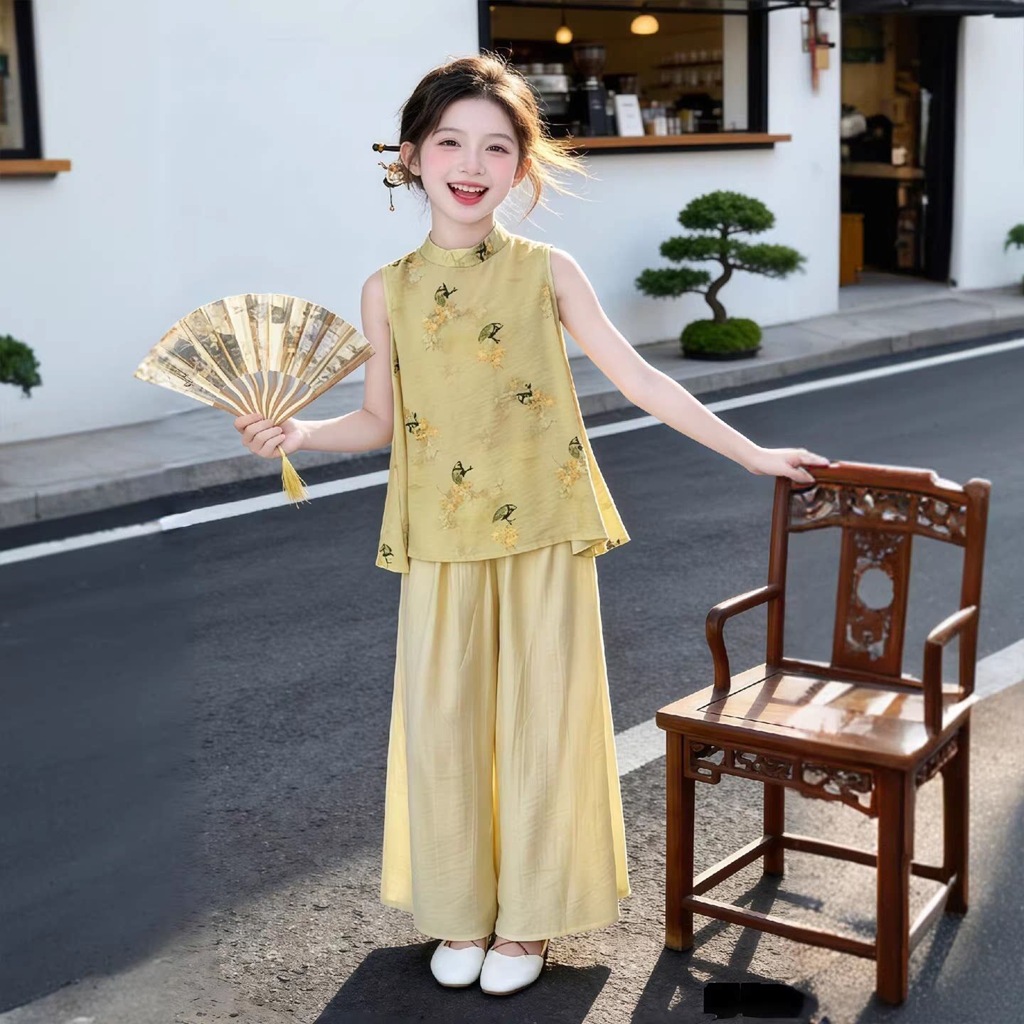 女童新中式唐装汉服夏季套装女孩中国风古装两件套六一儿童表演服