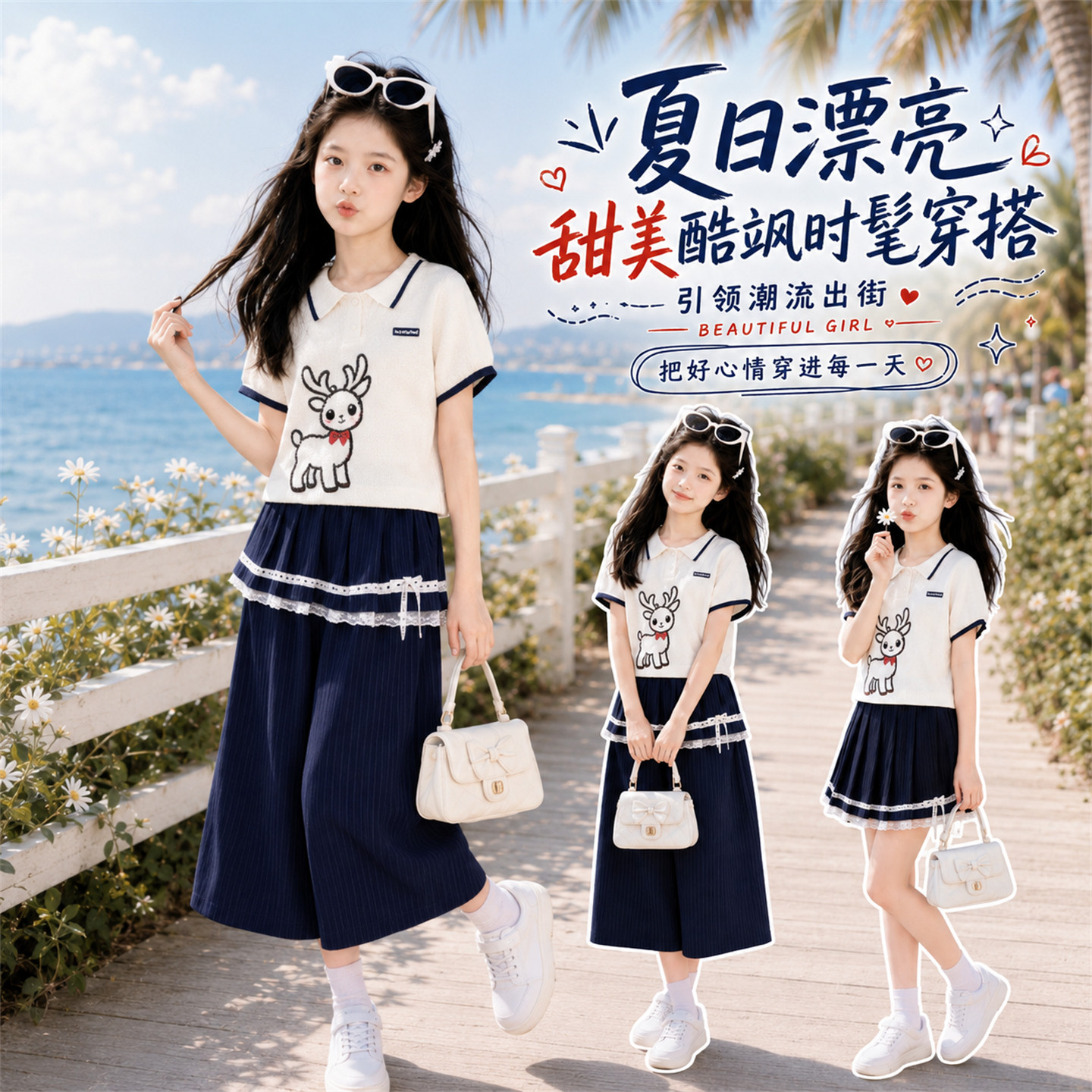 女童短袖短裙套装夏季韩版女孩薄款T恤裙裤两件套大童薄款夏装潮t