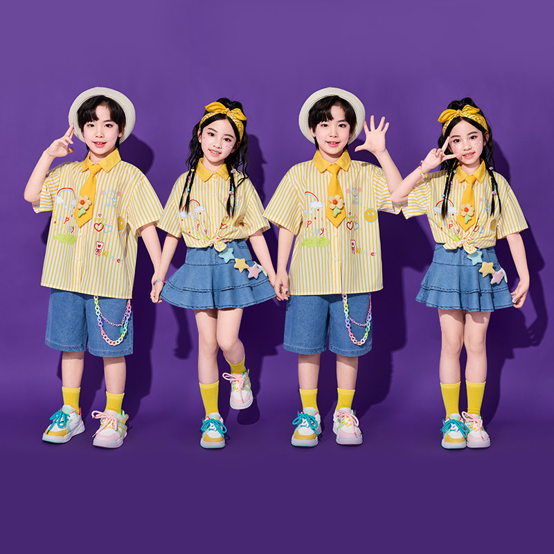 六一儿童节表演服夏季小学生班服园服毕业照学院风衬衫套装演出服