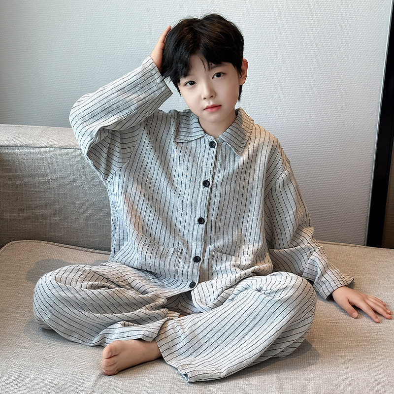 男童睡衣男孩24春秋新款儿童冰丝长袖长裤中大童薄款家居服套装夏