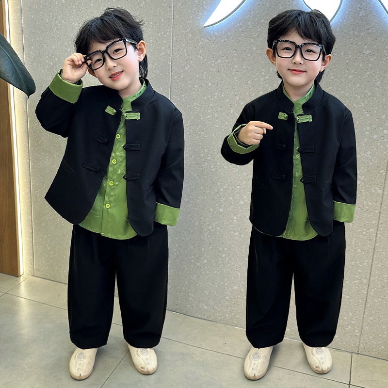 男童新中式唐装套装2025春秋新款儿童复古国风汉服男孩宝宝演出服