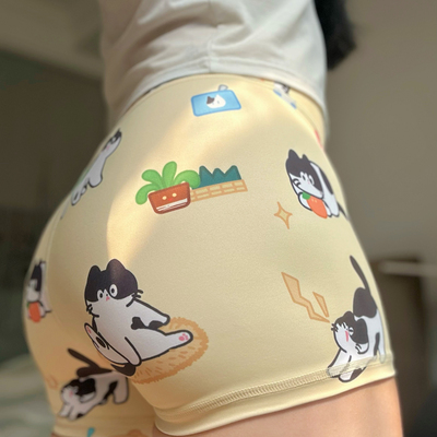 简美健猫咪印花健身三分短裤