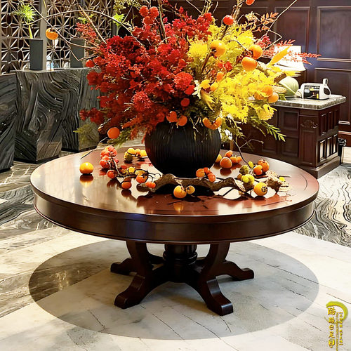样品房大圆桌酒店大厅软装摆台会所入户端景台玄关风水台大堂花台