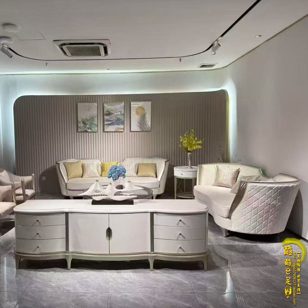美式轻奢布艺沙发现代简约实木雕刻沙发椅法式别墅样板房客厅家具