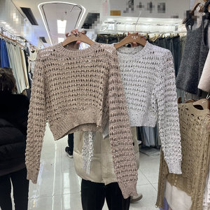 设计感不规则针织镂空毛衣女春季2024年新款韩版宽松时尚短款上衣
