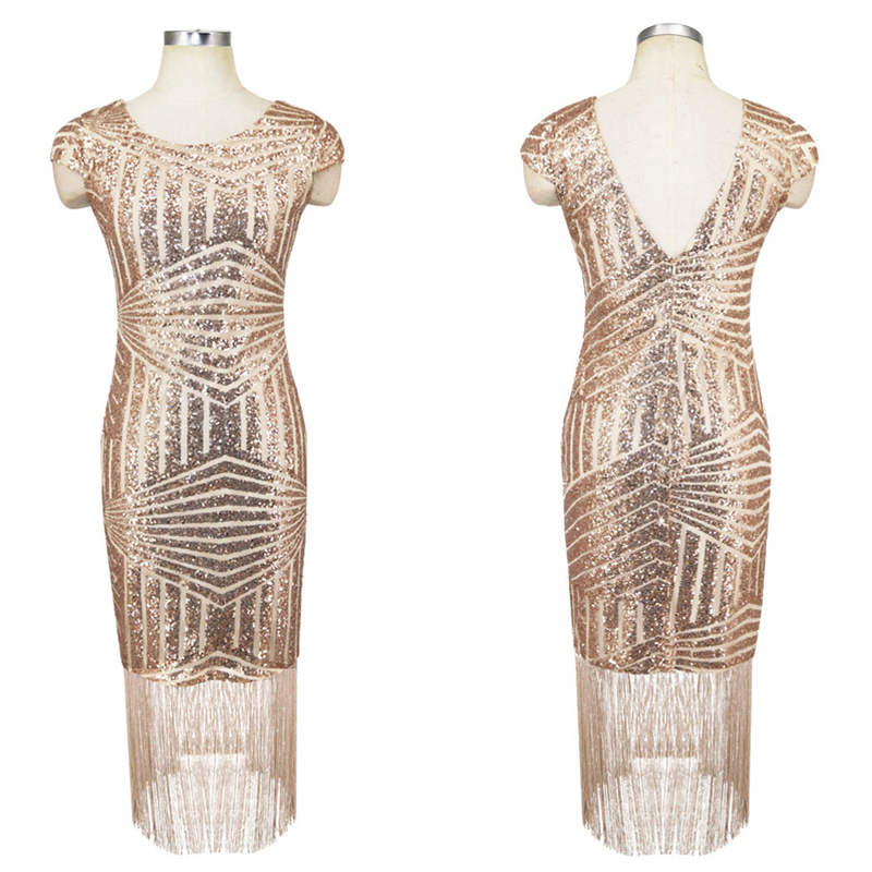 高个子1920s Vintage Flapper Fringe Sequin Gatsby Party Dress-封面