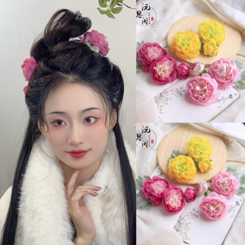 仿烫花牡丹绢花唐风氛围感绢布花