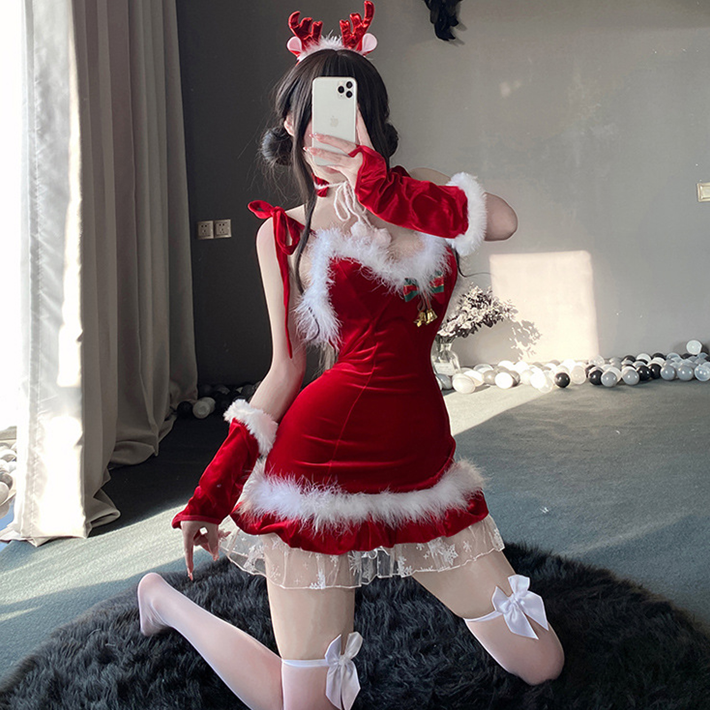 圣诞节派对服装cos红色酒吧夜场性感兔女郎衣服麋鹿穿搭圣诞套装
