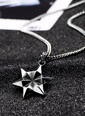 AH7钛钢六芒星欧美复古时尚双面吊坠潮男款六角星项链毛衣链项饰