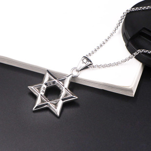 AH7钛钢六芒星吊坠毛衣链项饰品男女情侣款六角星配饰品礼物项链