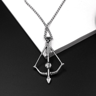 AH7钛钢复古丘比特弓箭吊坠项链男女情侣款前卫潮流潮人项饰品