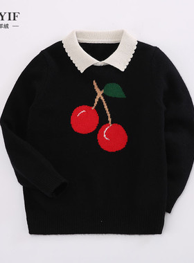 儿童纯羊绒衫女童毛衣套头秋冬洋气宝宝小孩黑色山羊绒针织衫翻领