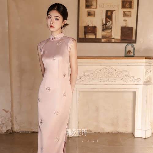 新中式订婚礼服粉色旗袍订婚女装