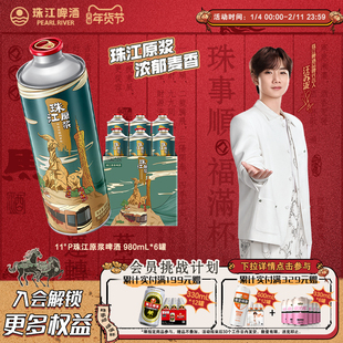 珠江原浆啤酒980ml*6大罐装整箱批发全麦精酿鲜啤年货送礼官旗