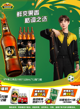 珠江啤酒1997纯生528mL*12瓶*2整箱批发玻璃瓶生啤酒官方旗舰店