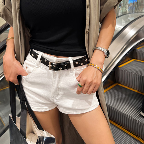 夏季高腰双扣显腿长牛仔短裤女