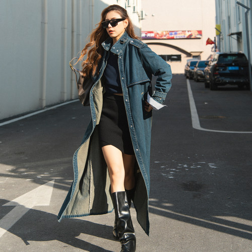 165cm+专属长款牛仔风衣外套女