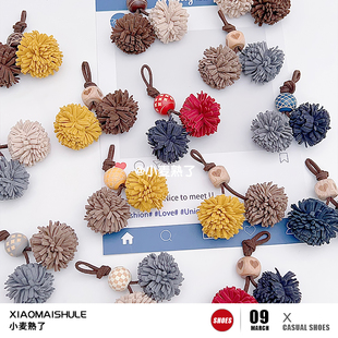 【小麦熟了】MIU系美拉德双色流苏花球鞋挂件德训鞋袋鼠鞋DIY挂饰