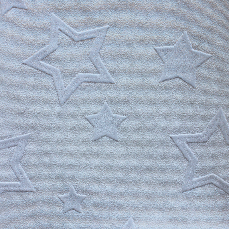 diy可刷漆上色 纯白色植绒发泡凹凸浮雕墙纸 玫瑰花 星星图案壁纸